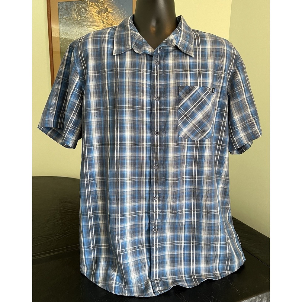 Ripcurl Men's Short Sleeve Button Down Shirt Blue Plaid Chest Pocket Size Large